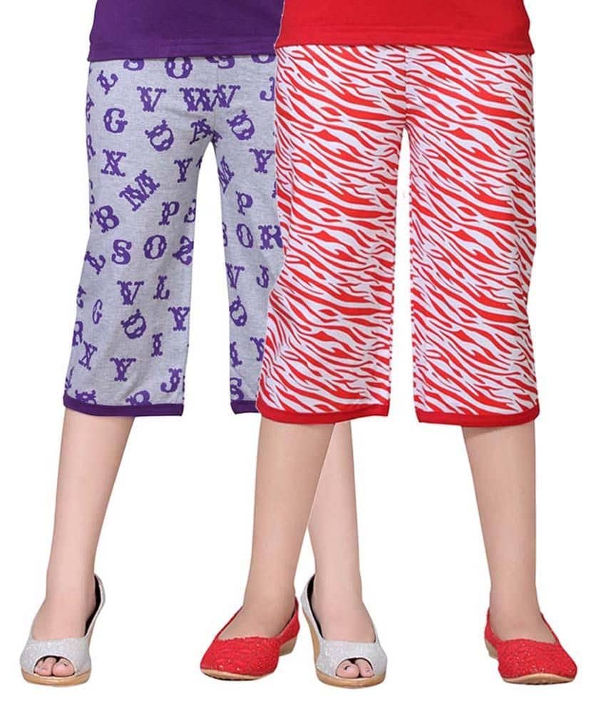 Sini Mini Pack of 2 Girls Cotton Capris ( Multi )