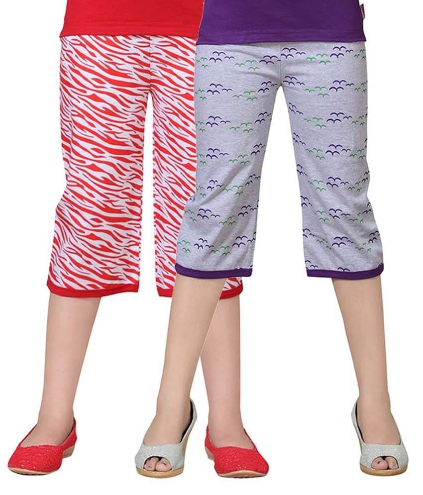     			Sini Mini Pack of 2 Girls Cotton Capris ( Multicolor )