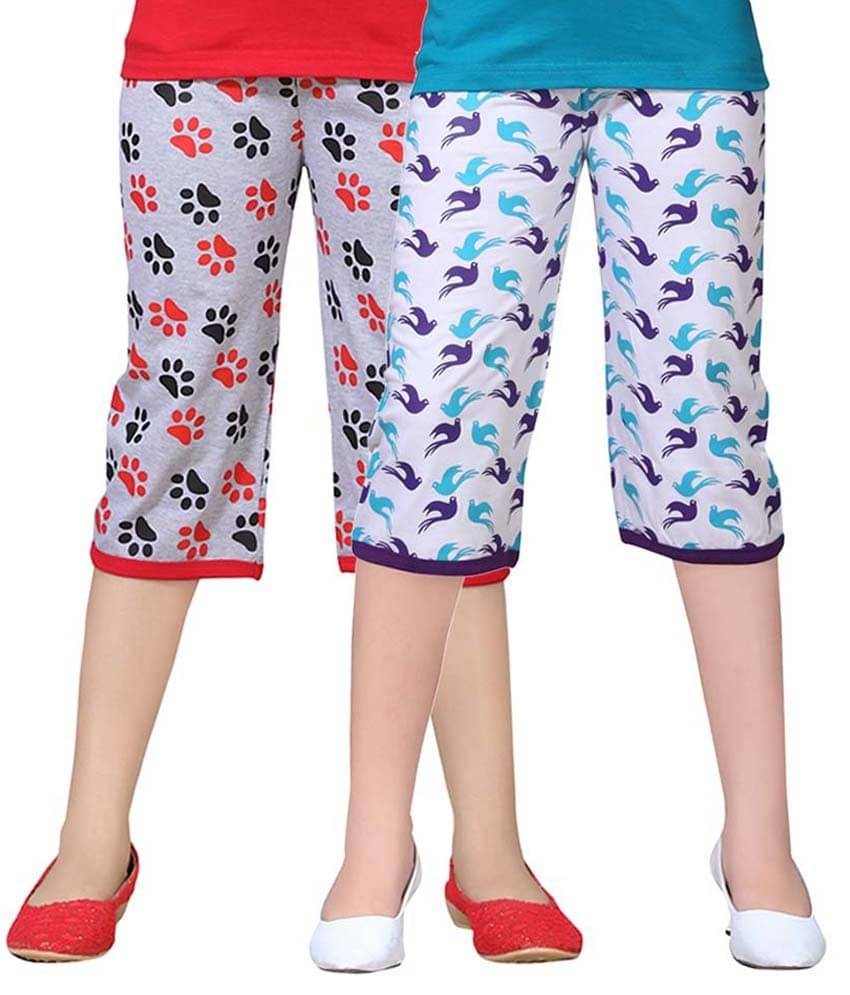     			Sini Mini Pack of 2 Girls Cotton Capris ( Multicolor )