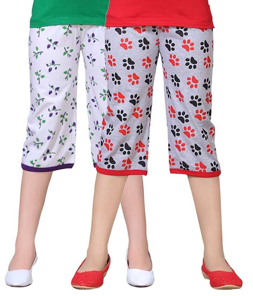 Sini Mini Pack of 2 Girls Cotton Capris ( Multi )
