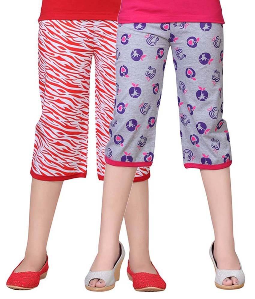     			Sini Mini Pack of 2 Girls Cotton Capris ( Multi )