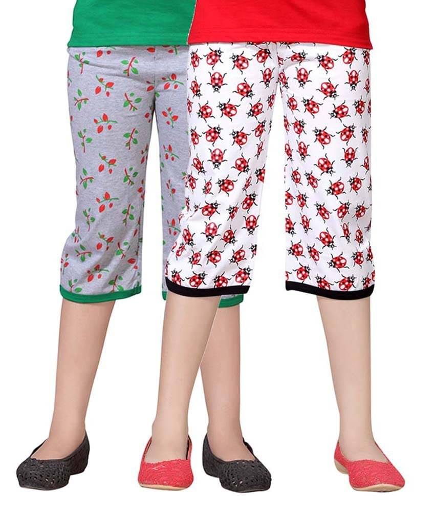     			Sini Mini Pack of 2 Girls Cotton Capris ( Multi )