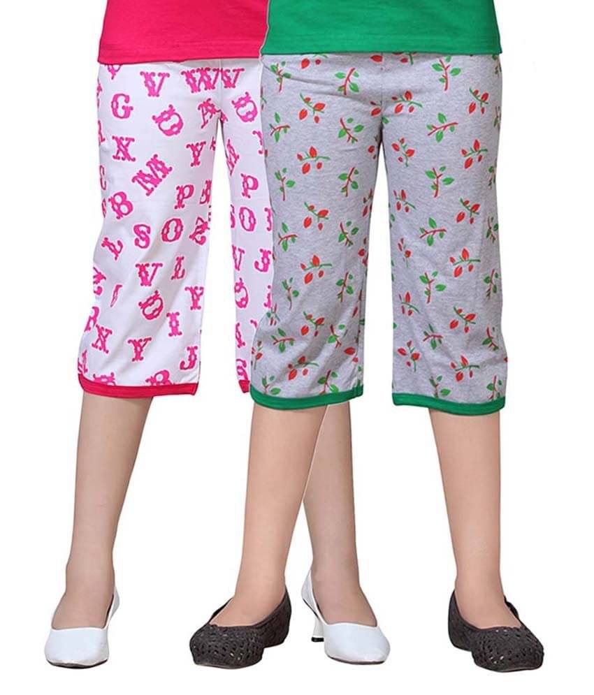    			Sini Mini Pack of 2 Girls Cotton Capris ( Multicolor )