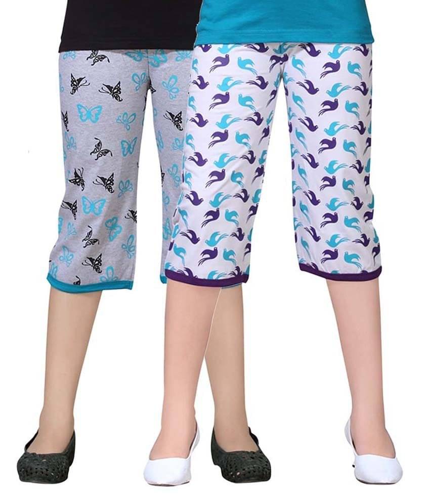     			Sini Mini Pack of 2 Girls Cotton Capris ( Multi )
