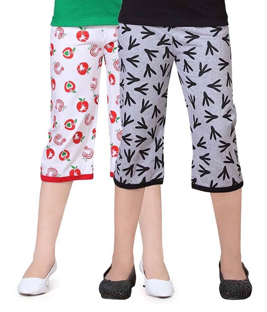 Sini Mini Girls Cotton Capris ( Multi )