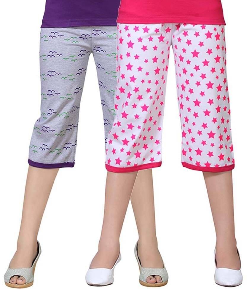     			Sini Mini Pack of 2 Girls Cotton Capris ( Multi )