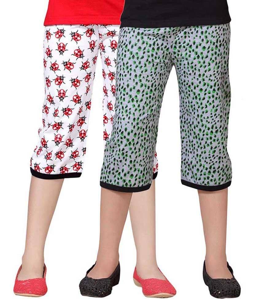     			Sini Mini Pack of 2 Girls Cotton Capris ( Multicolor )