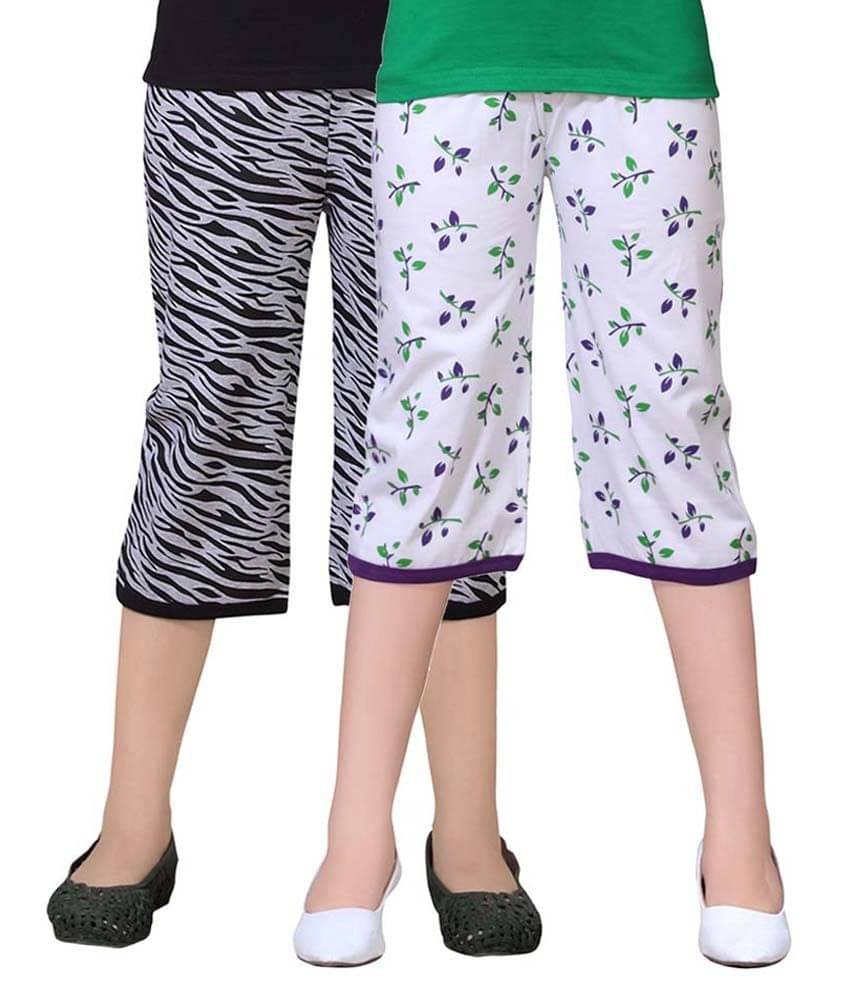     			Sini Mini Pack of 2 Girls Cotton Capris ( Multi )