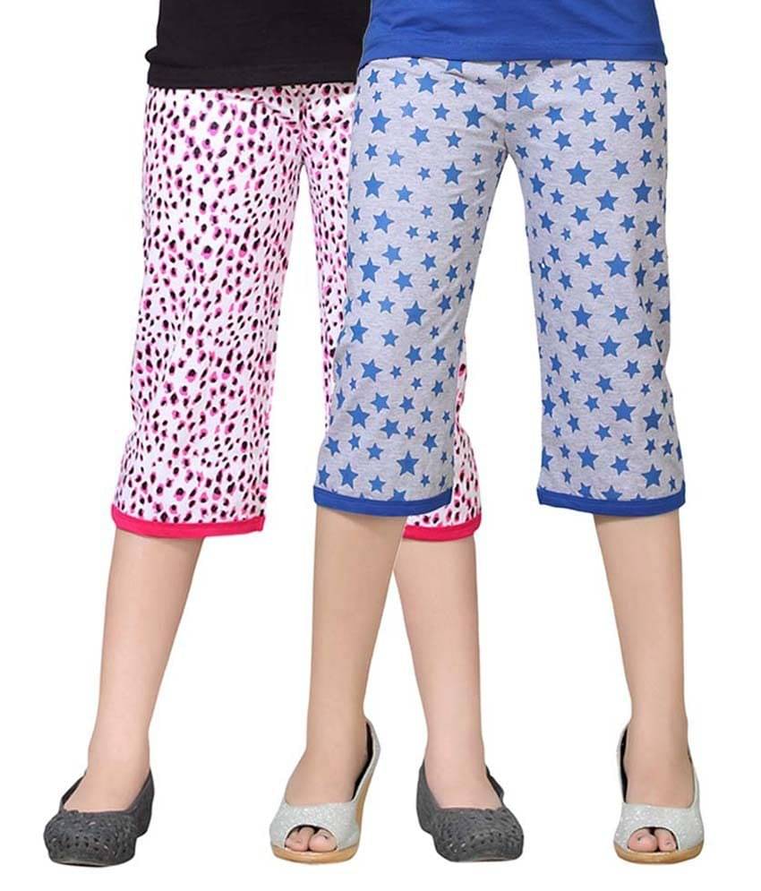     			Sini Mini Pack of 2 Girls Cotton Capris ( Multicolor )
