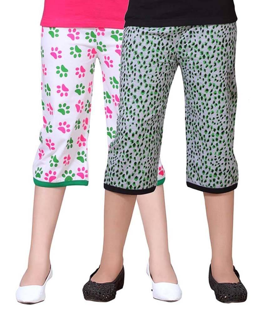     			Sini Mini Pack of 2 Girls Cotton Capris ( Multi )