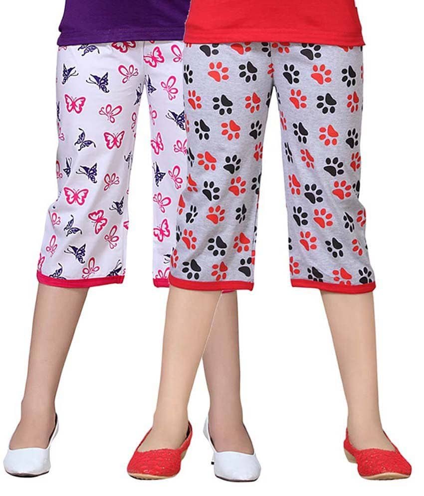 Sini Mini Girls Cotton Capris ( Multi )