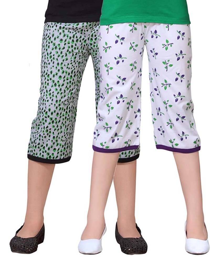     			Sini Mini Pack of 2 Girls Cotton Capris ( Multi )