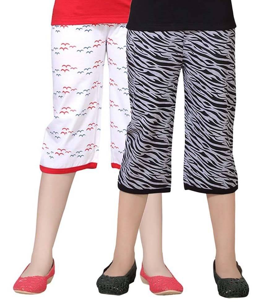     			Sini Mini Pack of 2 Girls Cotton Capris ( Multi )