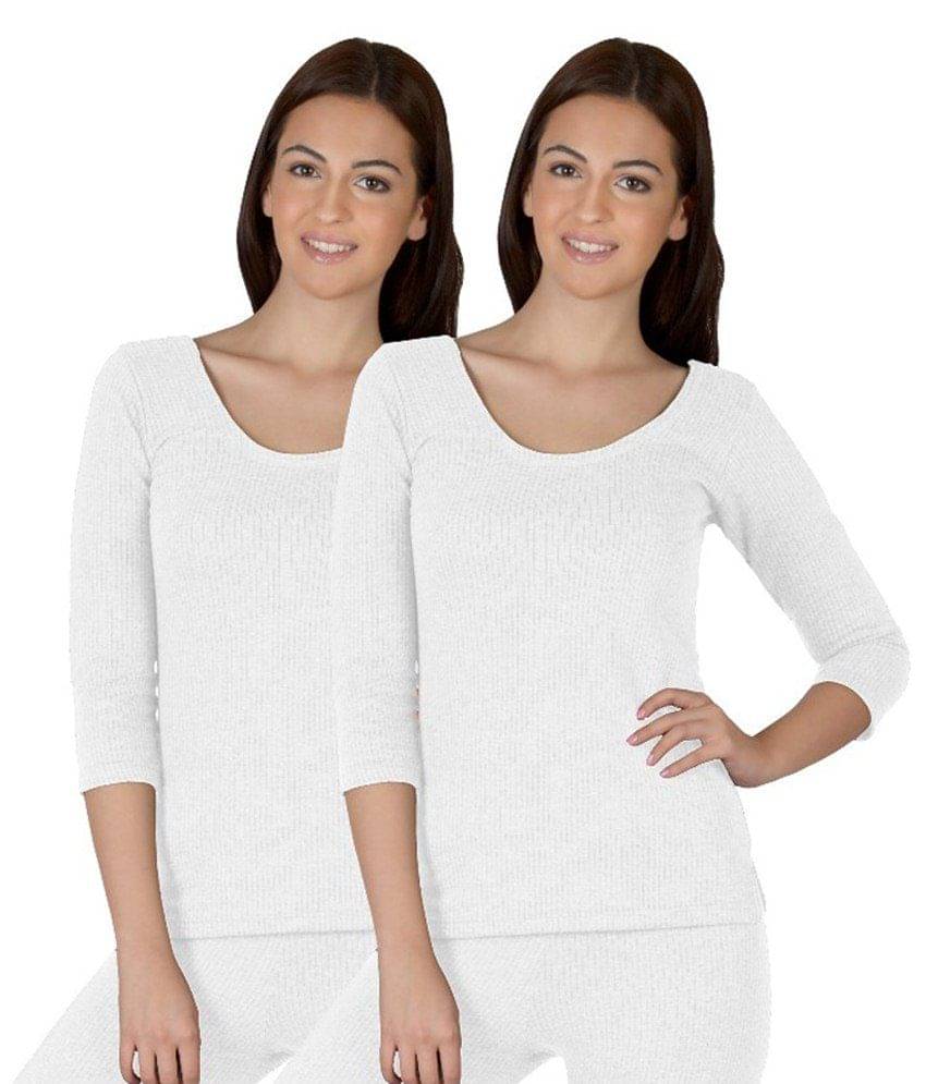     			Selfcare White Viscose Women's Thermal Top Set Of 2