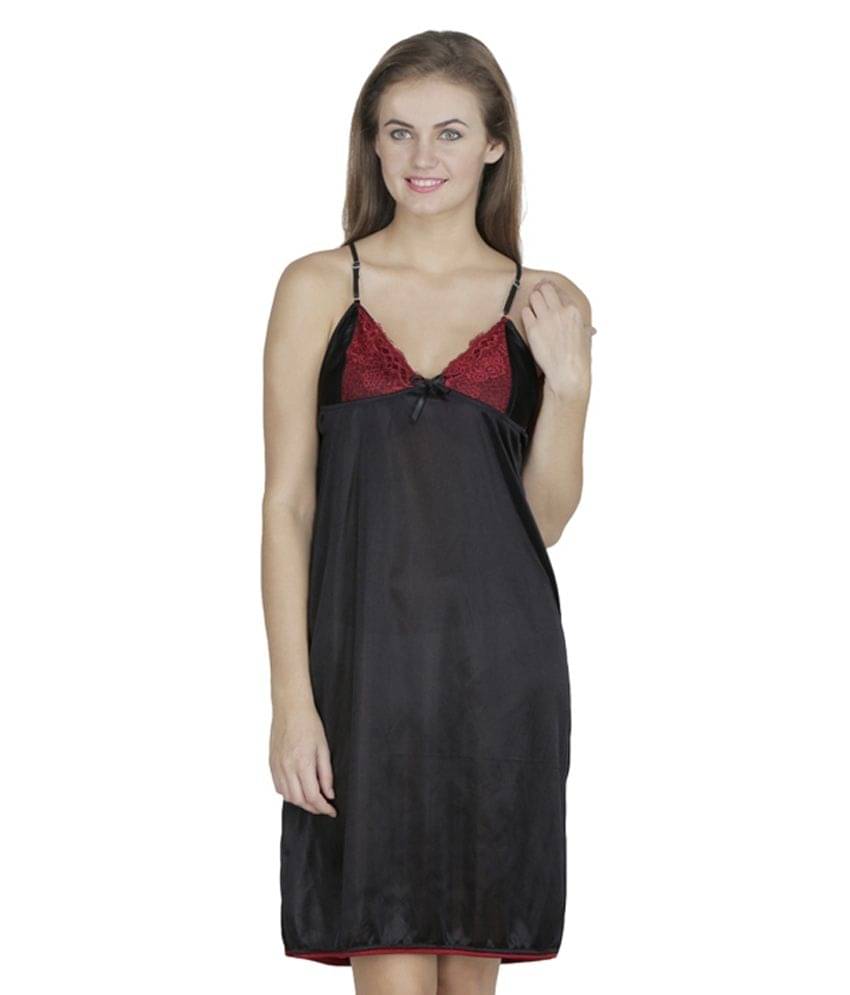     			Klamotten Black Satin Baby Doll Dresses