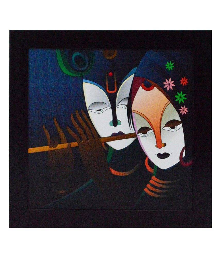     			eCraftIndia Blue Radha Krishna Playing Flute Satin Matt Texture UV Wall Art