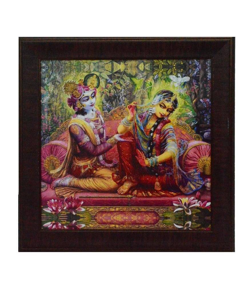     			eCraftIndia Red & Green Radha Krishna Satin Matt Texture UV Wall Art