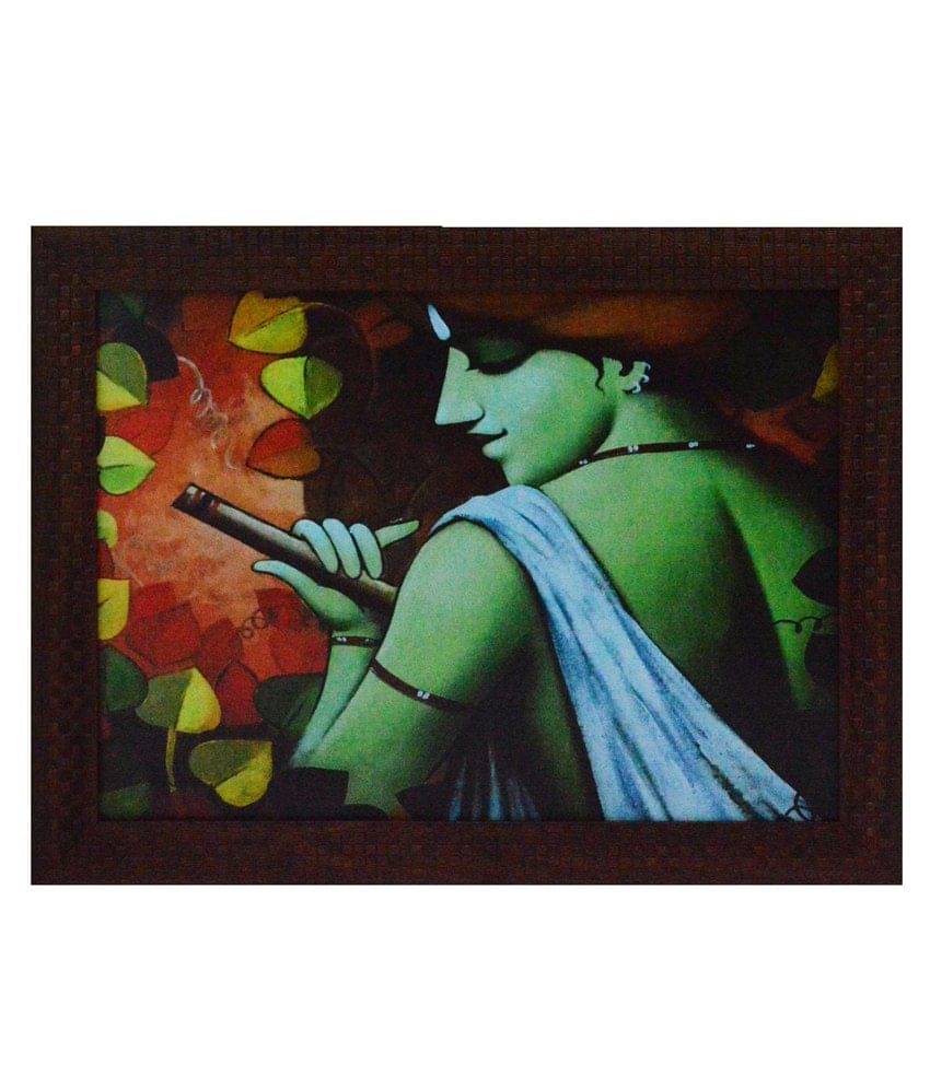     			eCraftIndia Krishna having Flute Design Satin Matt Texture Framed UV Art Print