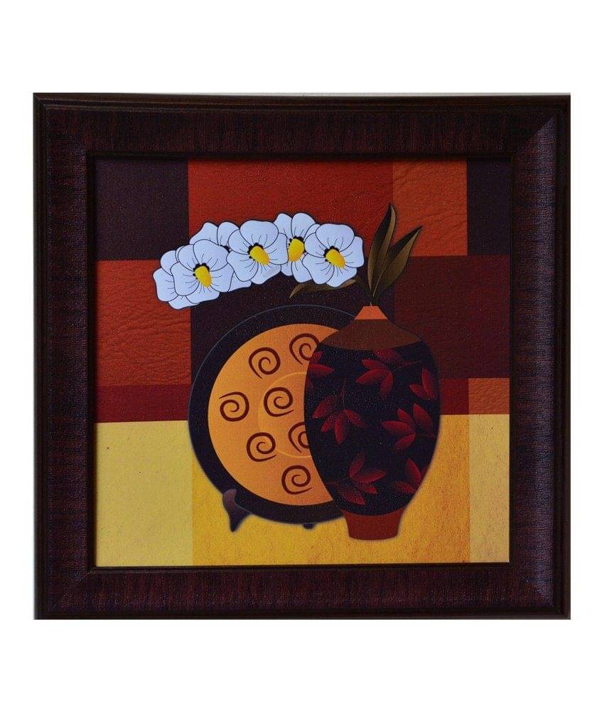     			eCraftIndia Yellow and Brown Synthetic Wood Abstract Painting