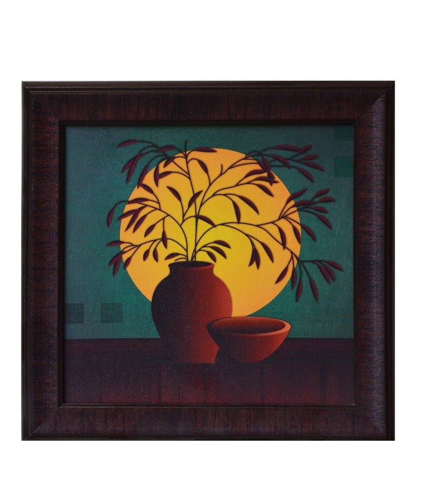     			eCraftIndia Yellow and Brown Synthetic Wood Still Life Painting