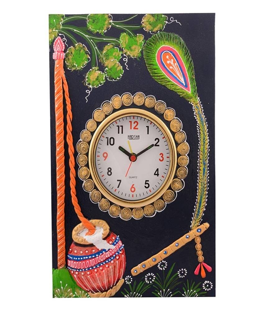 Ecraftindia Black and Green Wooden Wall Clock     			Ecraftindia Black and Green Wooden Wall Clock
