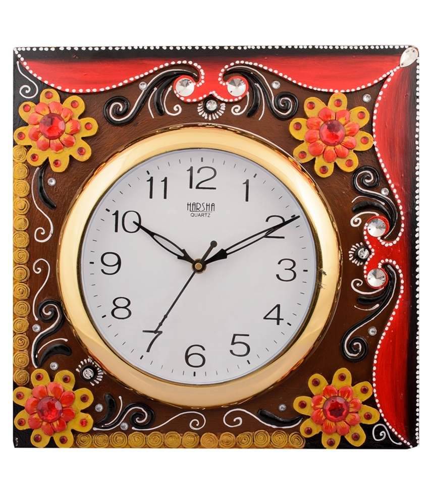 Ecraftindia Brown and Yellow Wooden Wall Clock Ecraftindia Brown and Yellow Wooden Wall Clock
