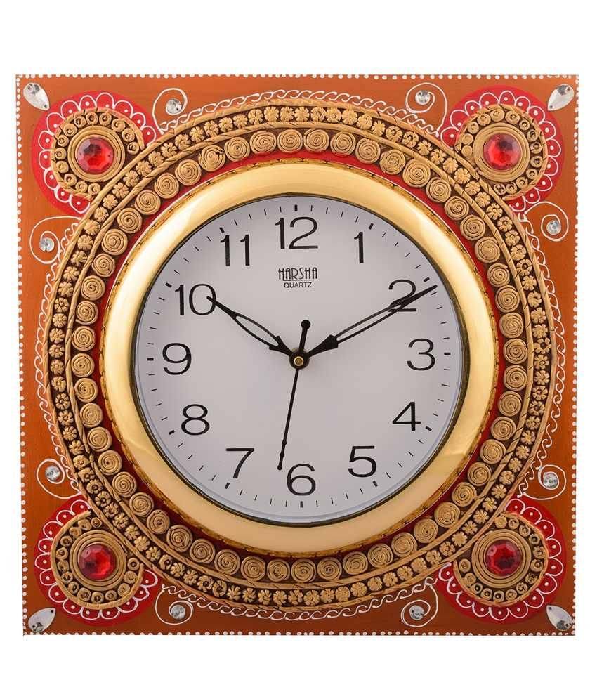     			Ecraftindia Orange and Red Wooden Wall Clock
