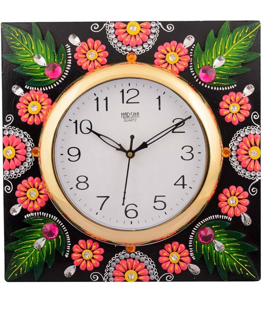 Ecraftindia Pink and Black Wooden Wall Clock Ecraftindia Pink and Black Wooden Wall Clock