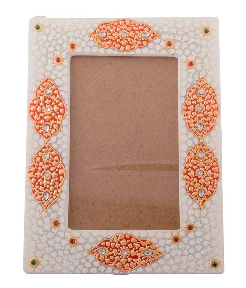     			Ecraftindia White and Orange Marble Photo Frame
