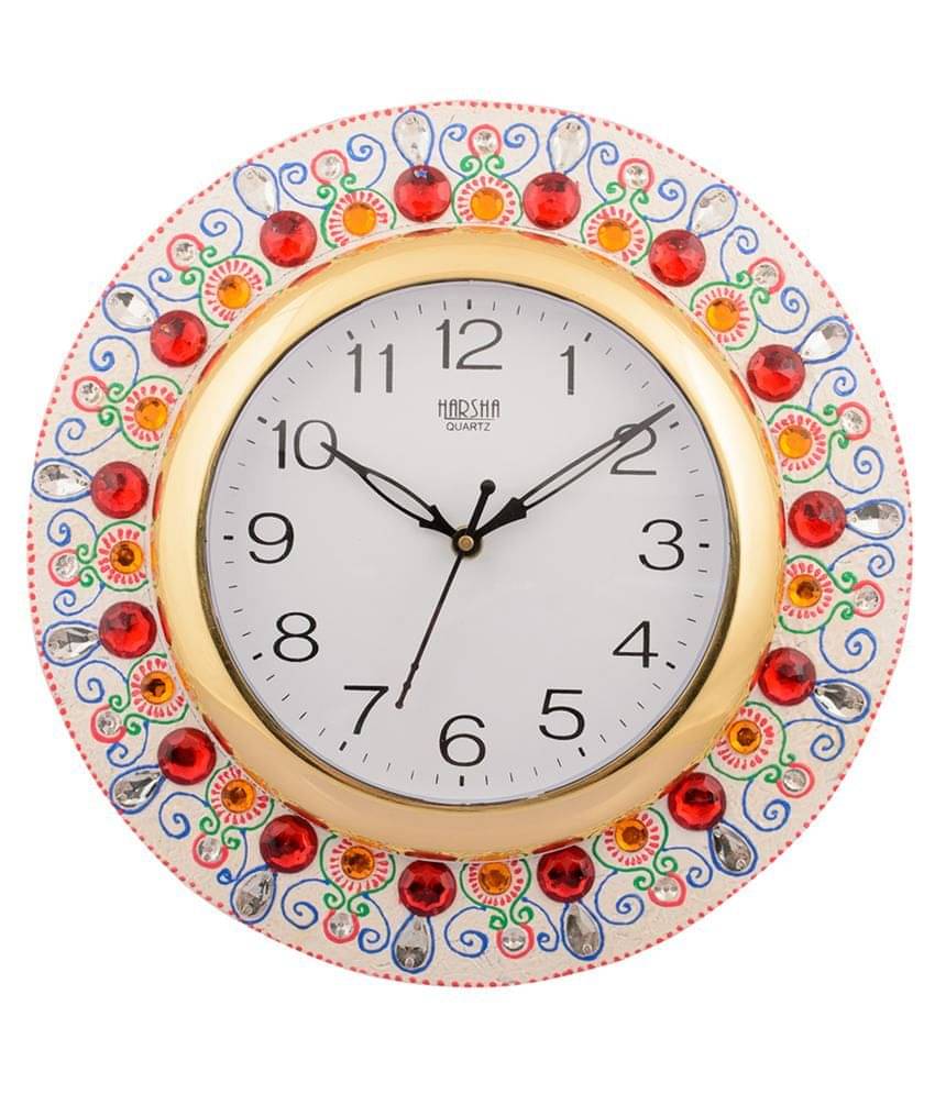 Ecraftindia White and Red Wooden Wall Clock     			Ecraftindia White and Red Wooden Wall Clock