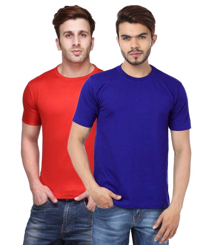 Funky Guys Red And Blue Polyster Slim Fit Round Neck T-Shirt ( Pack of 2 ) Funky Guys Red And Blue Polyster Slim Fit Round Neck T-Shirt ( Pack of 2 )