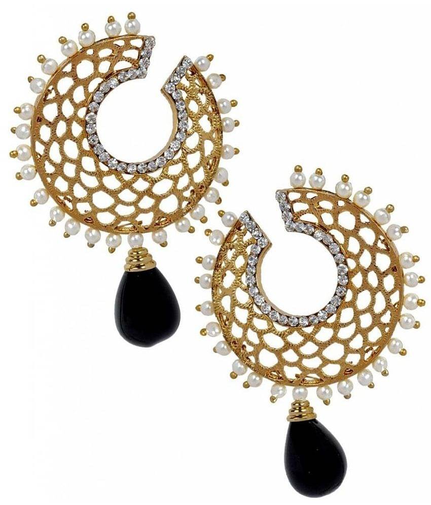     			The Jewelbox Black Pearl Brass Gold Plated Drop Earrings
