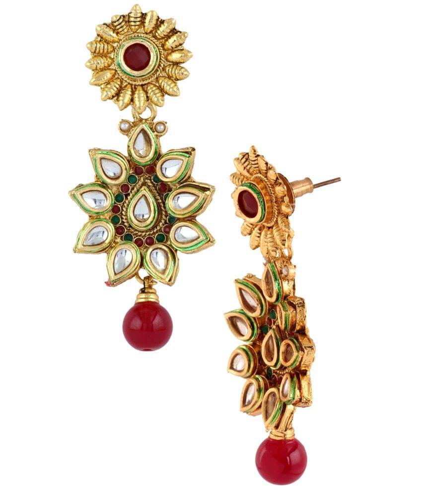 The Jewelbox Gold Kundan Brass Gold Plated Hanging| Dangle Earrings     			The Jewelbox Gold Kundan Brass Gold Plated Hanging| Dangle Earrings