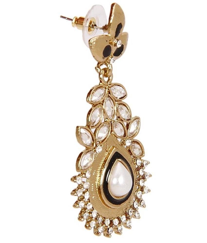 The Jewelbox Gold Pearl Brass Gold Plated Drop Earrings The Jewelbox Gold Pearl Brass Gold Plated Drop Earrings