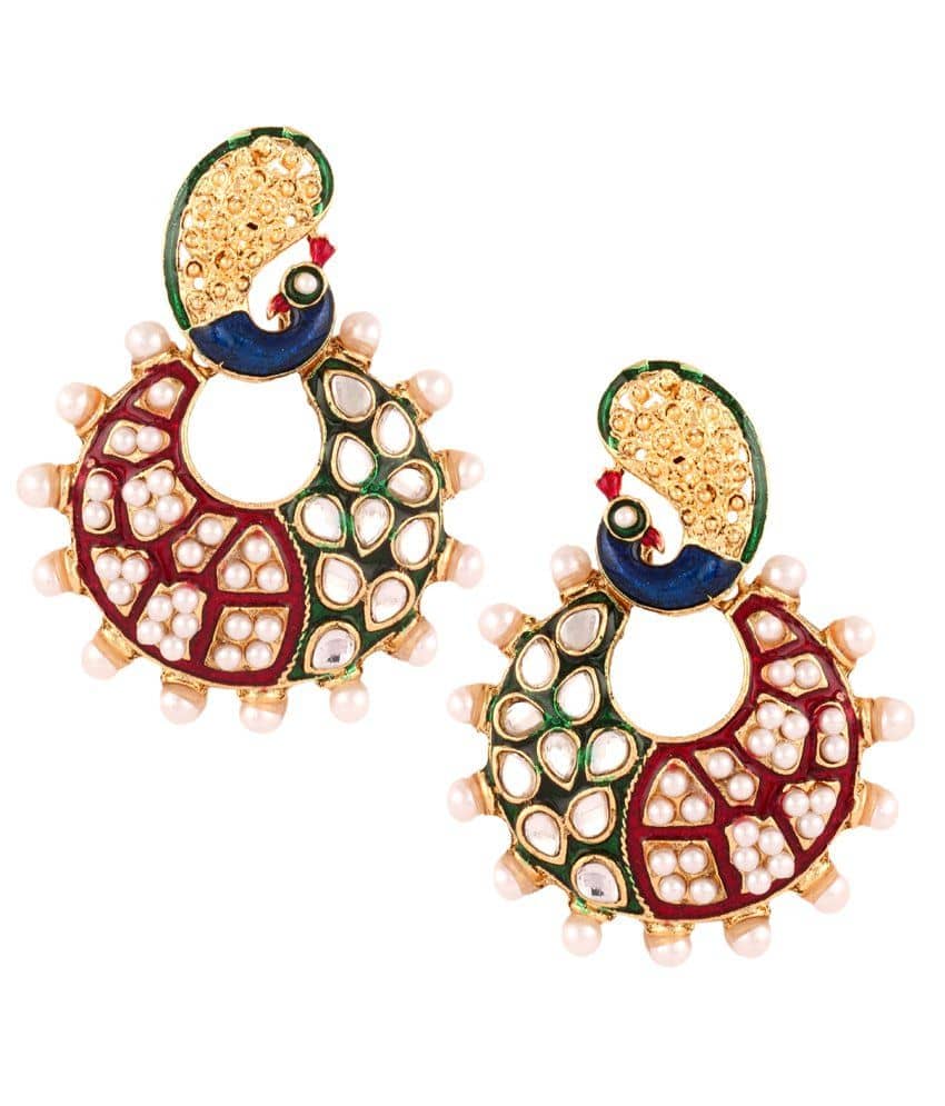 The Jewelbox Multi Pearl Brass Gold Plated Hanging| Dangle Earrings - Earrings | Buy online on ZillyBuy