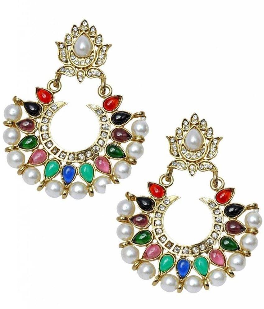 The Jewelbox Multi Pearl Brass Gold Plated Hanging| Dangle Earrings The Jewelbox Multi Pearl Brass Gold Plated Hanging| Dangle Earrings