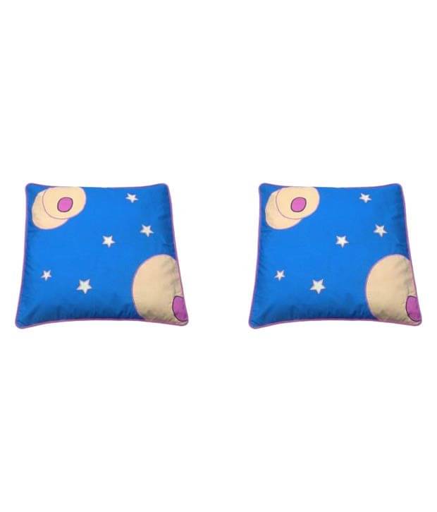     			HUGS N RUGS Set of 2 Cotton PatchWork Square Cushion Cover (40X40)cm - Blue