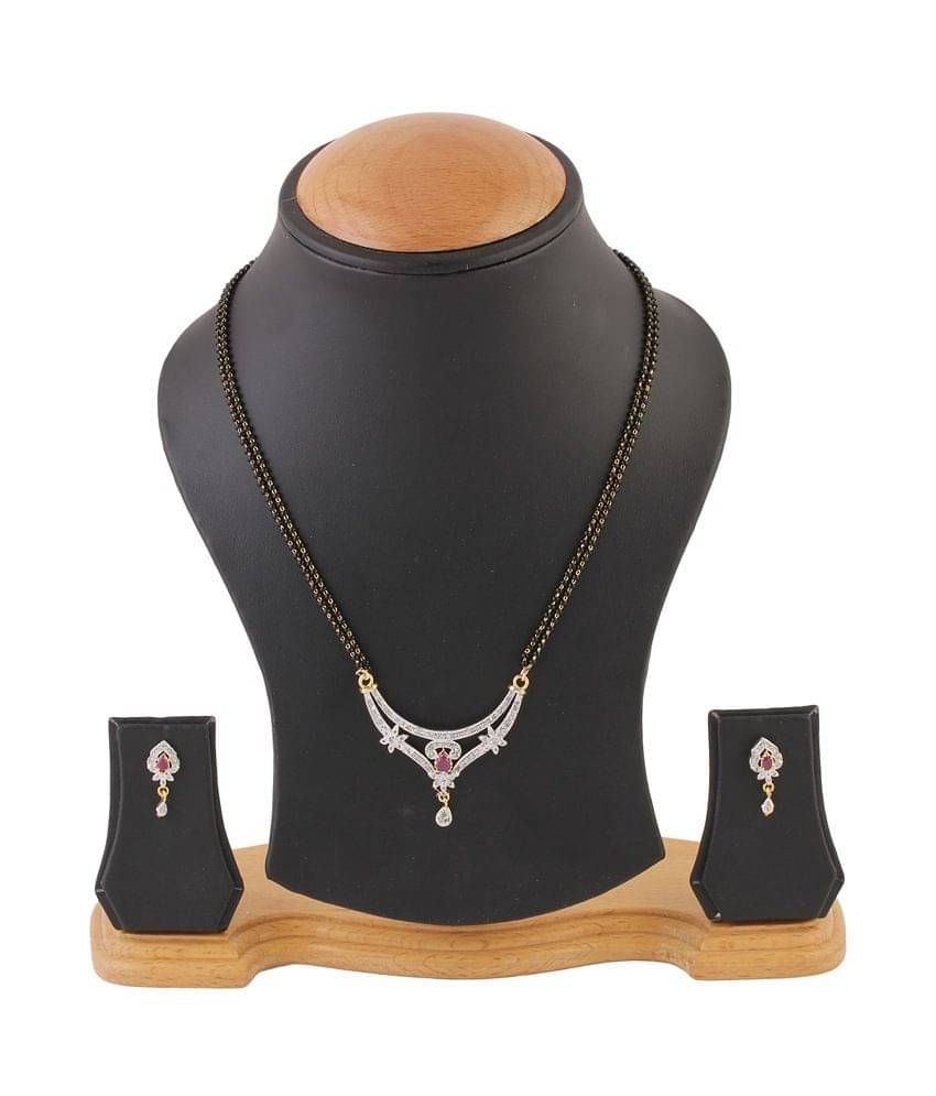 Youbella Silver Alloy Mangalsutra Set With Chain Youbella Silver Alloy Mangalsutra Set With Chain