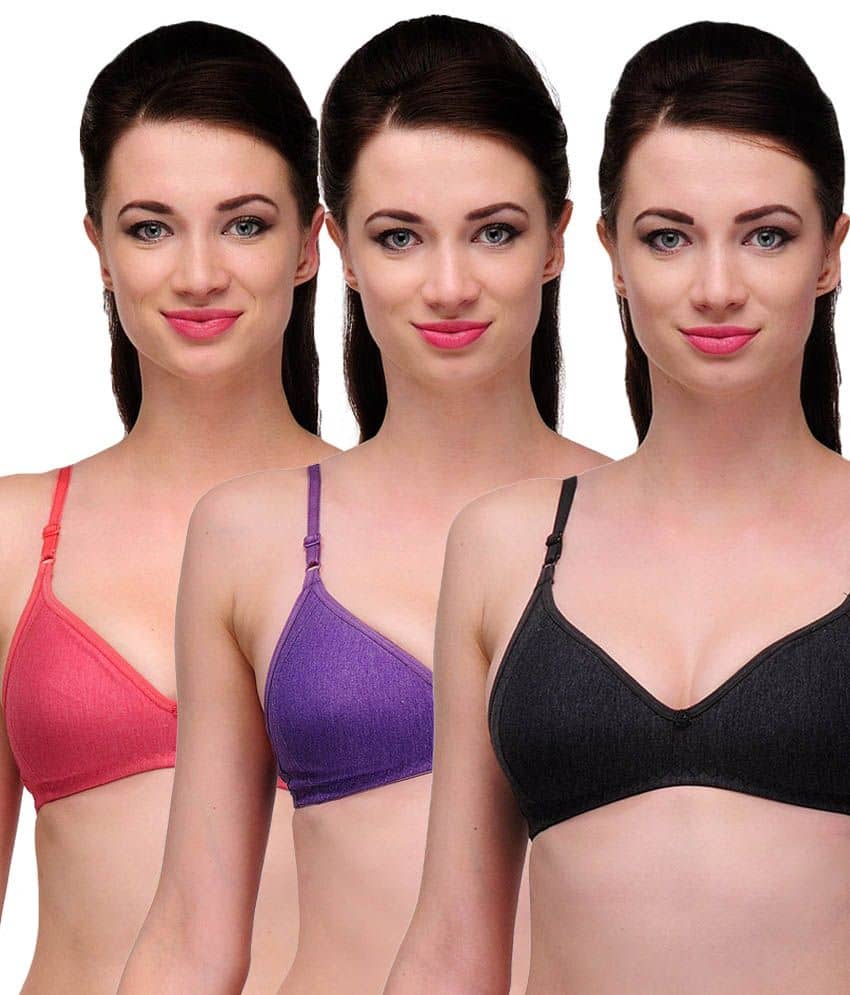 Softskin Pack of 3 Cotton Non Padded Women's T-Shirt Bra ( Multi Color )
