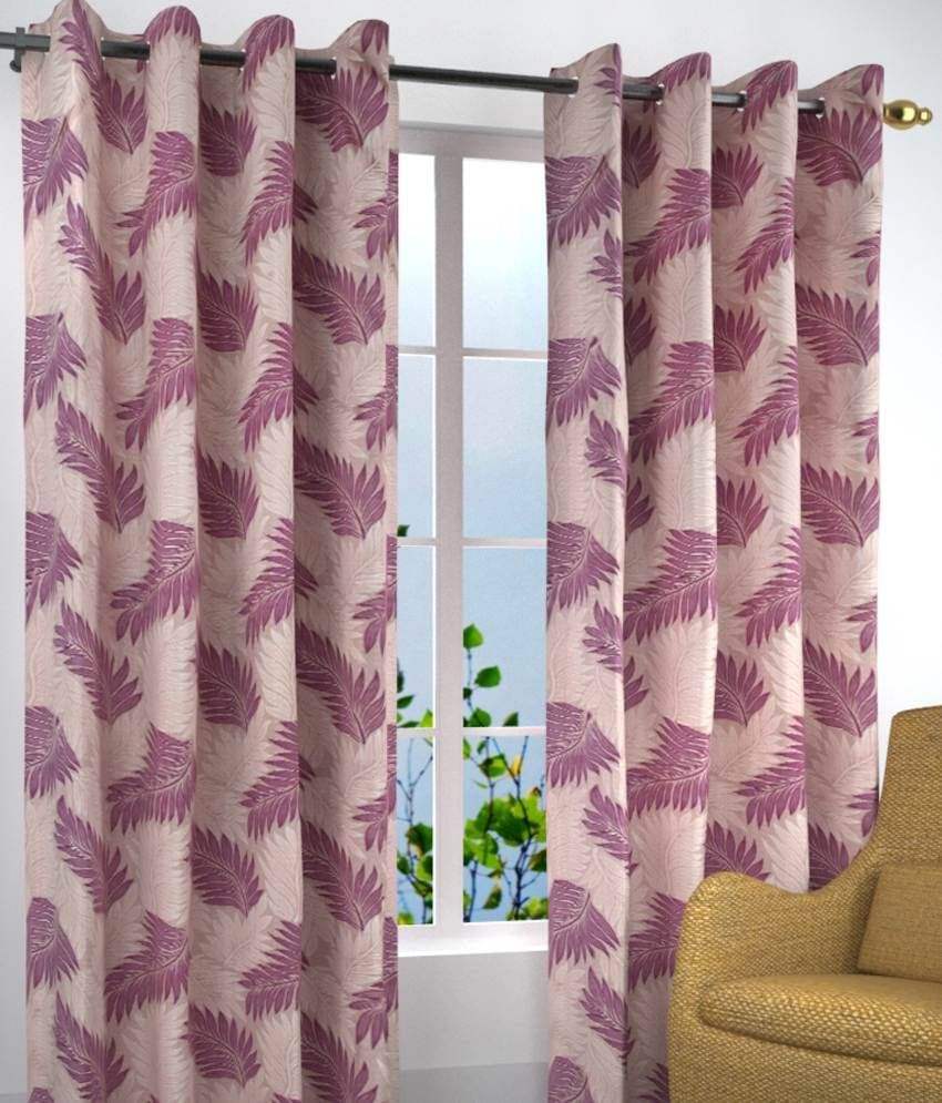 Homefab India Set of 2 Door Eyelet Curtains Floral Purple Homefab India Set of 2 Door Eyelet Curtains Floral Purple