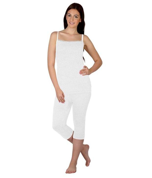     			Selfcare White Viscose  Thermal Women's Pyjama & Top Set