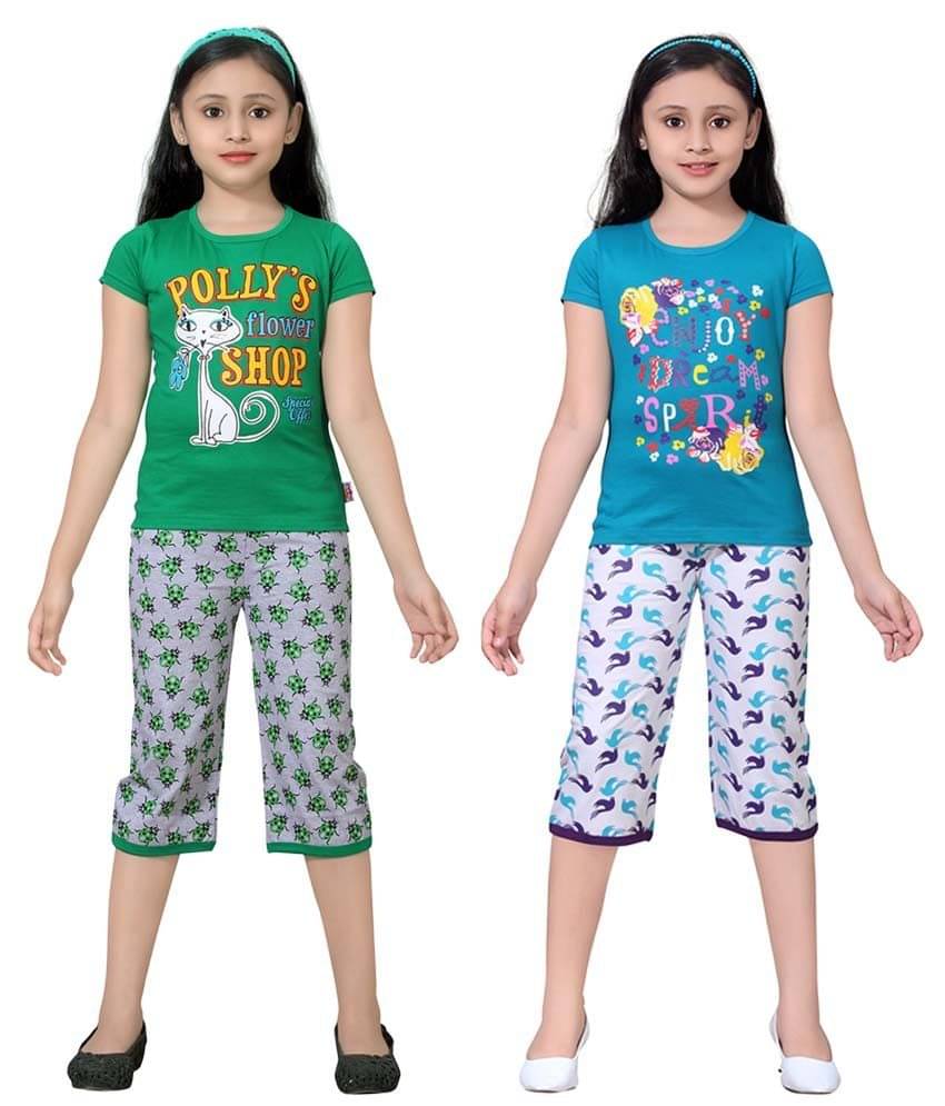     			Sini Mini Pack of 2 Girls 100% Cotton Top With Shorts ( Multi )