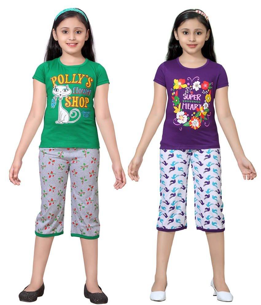     			Sini Mini Pack of 2 Girls 100% Cotton Top With Shorts ( Multi )