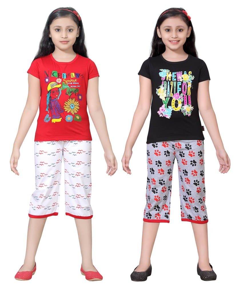     			Sini Mini Pack of 2 Girls 100% Cotton Top With Shorts ( Multicolor )