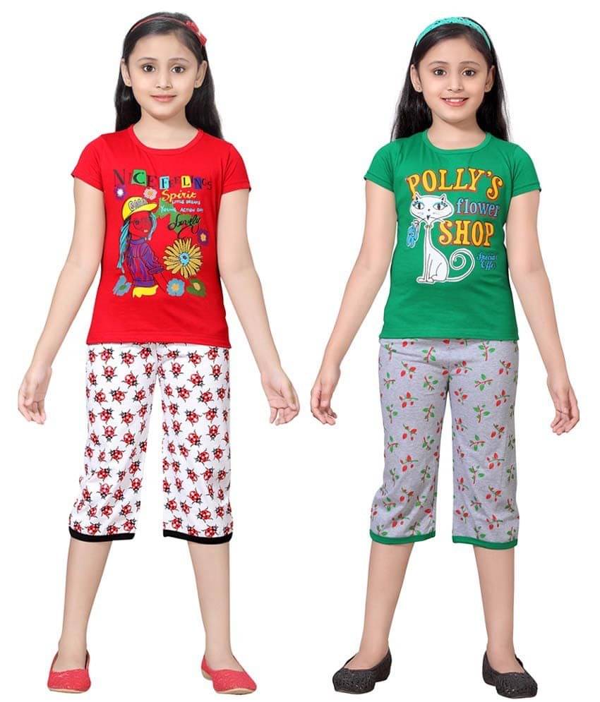     			Sini Mini Pack of 2 Girls 100% Cotton Top With Shorts ( Multi )