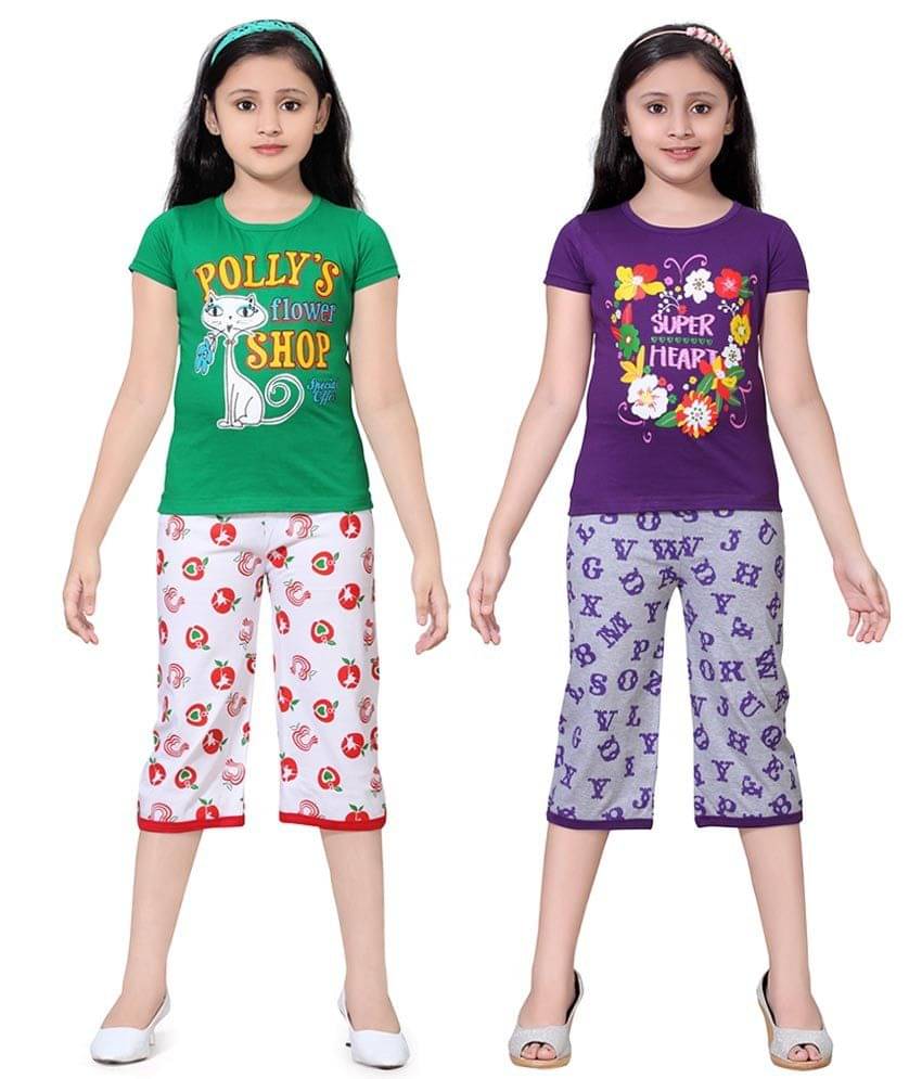     			Sini Mini Pack of 2 Girls 100% Cotton Top With Shorts ( Multi )