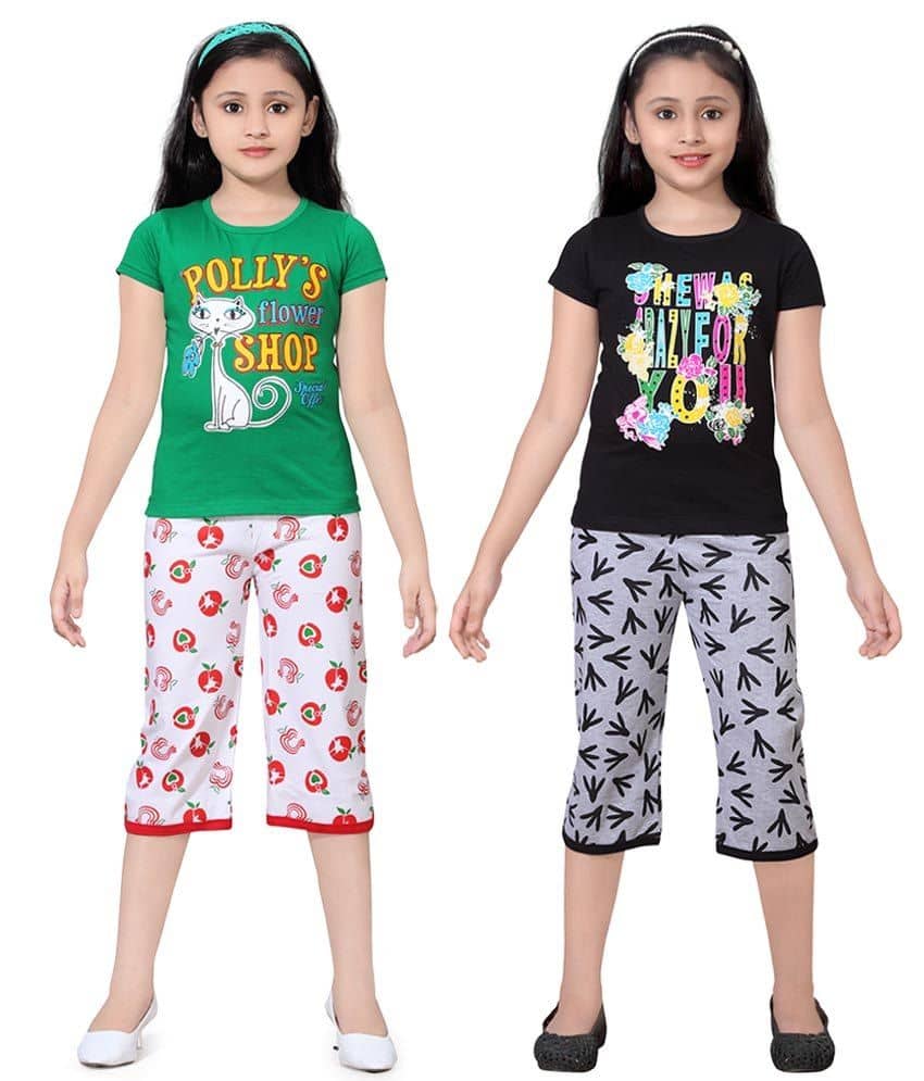 Sini Mini Pack of 2 Girls 100% Cotton Top With Shorts ( Multi )