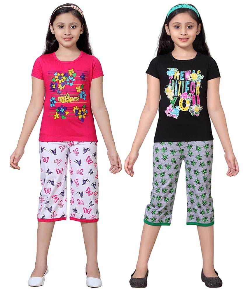     			Sini Mini Pack of 2 Girls 100% Cotton Top With Shorts ( Multi )