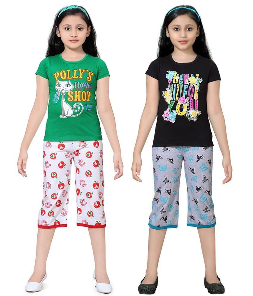     			Sini Mini Pack of 2 Girls 100% Cotton Top With Shorts ( Multicolor )