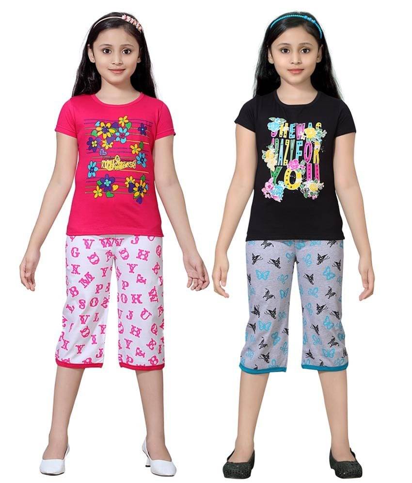     			Sini Mini Pack of 2 Girls 100% Cotton Top With Shorts ( Multi )